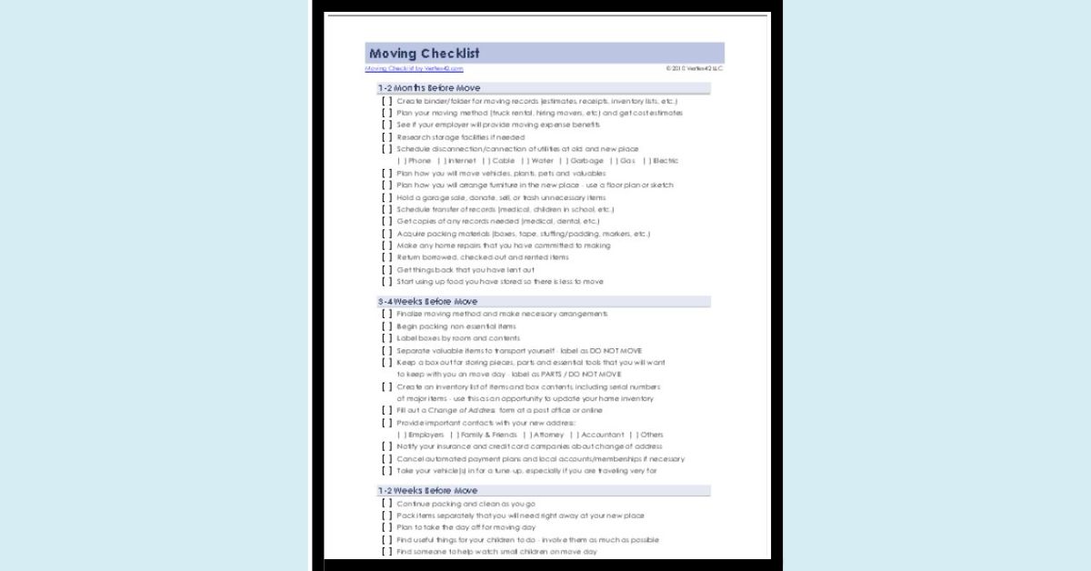 Printable Moving Checklist